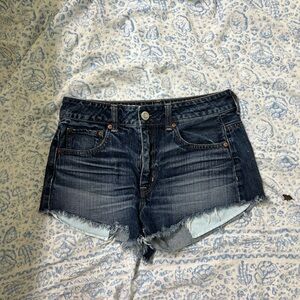 American Eagle Outfitters Dark Blue Frayed Denim Shorts